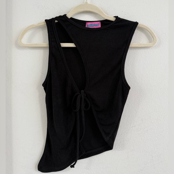 Edikted Black Cut Out Tie Front Tank Top + Skirt SET - Picture 4 of 8